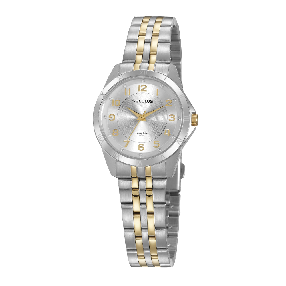 Relógio Feminino Aço Casual Prata e Dourado