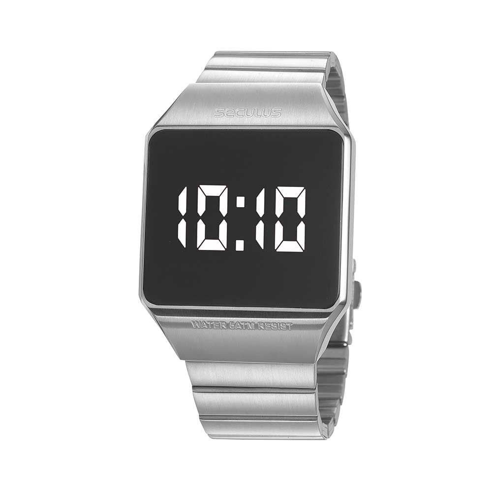 Relógio Masculino Quadrado Digital Aço Prata