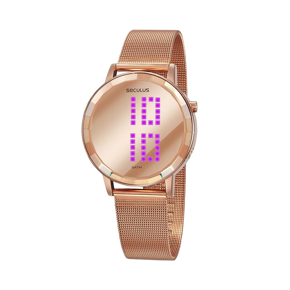Relógio Digital Malha de Aço Rosé 77063