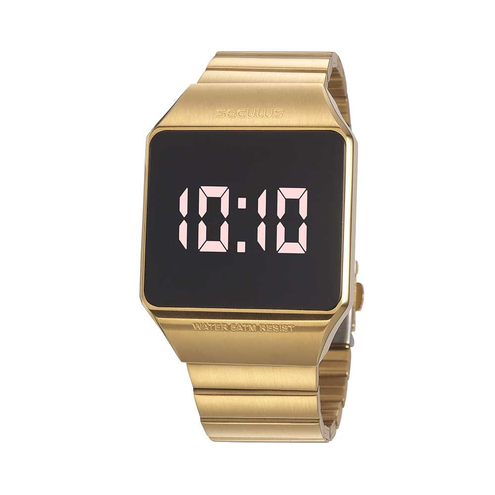 Relógio Quadrado Digital Aço Dourado