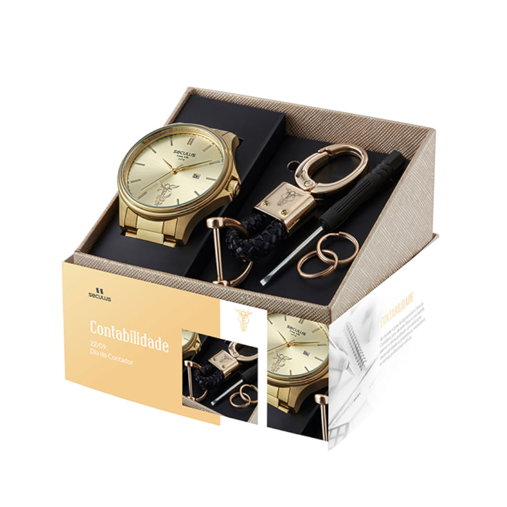 Kit Relógio Profissões Contabilidade Dourado