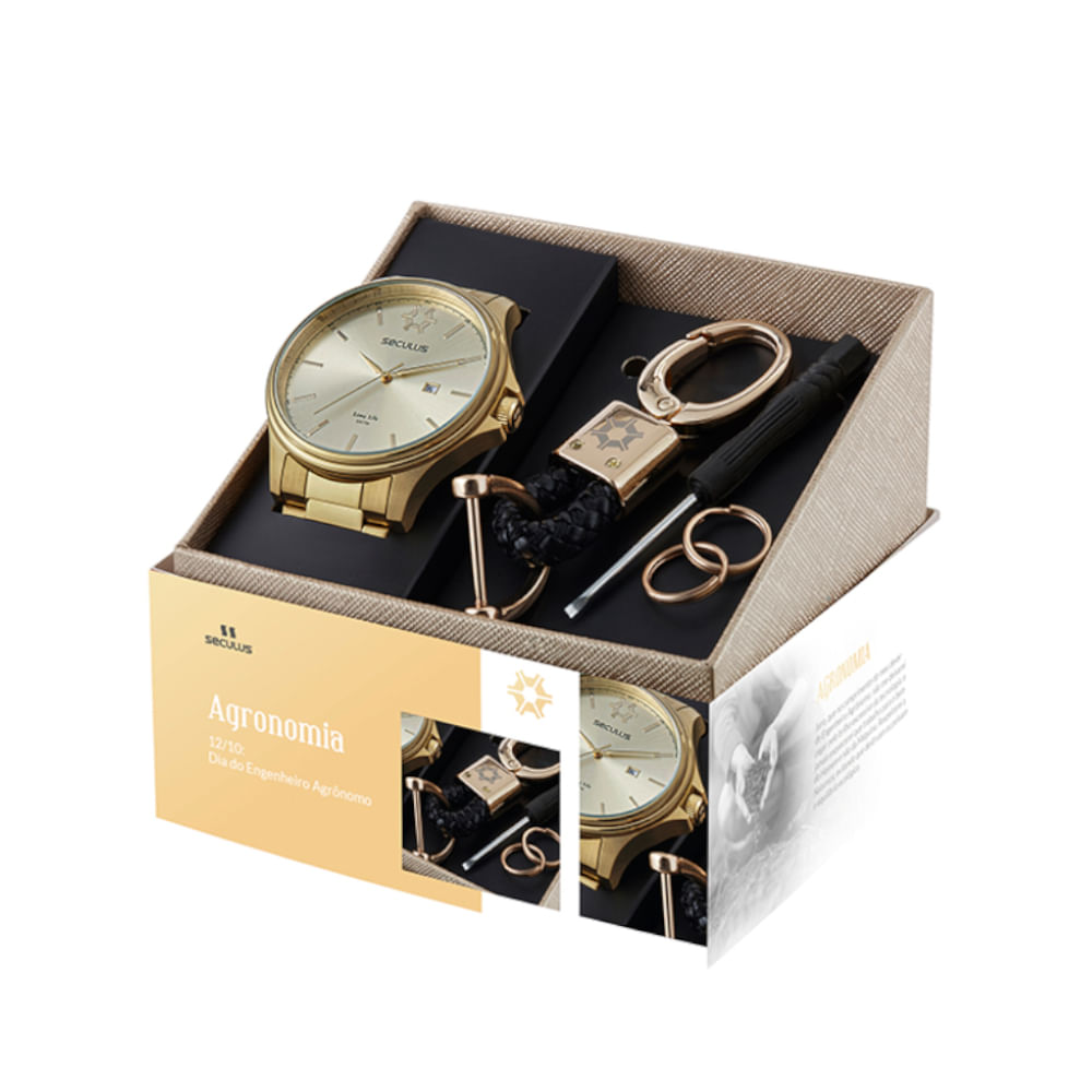 Kit Relógio Profissões Agronomia Dourado